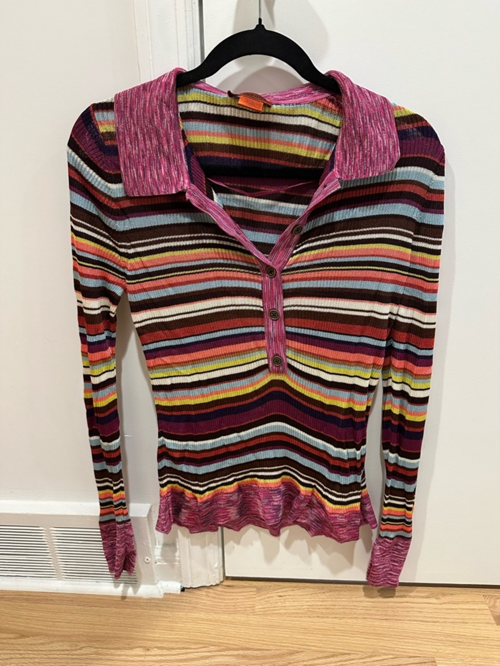 Missoni for Target Multi-Stripe Ribbed Polo Long Sleeve Top
